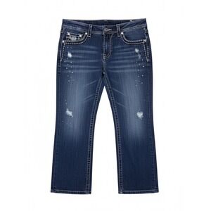 ✨Miss Me Modelo Boyfriend Distress Mid Rise Dk Wash Capri Rhinestone Jean 6/28 #
